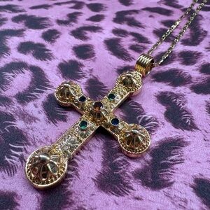 Large Gold and Jewel Cross Necklace